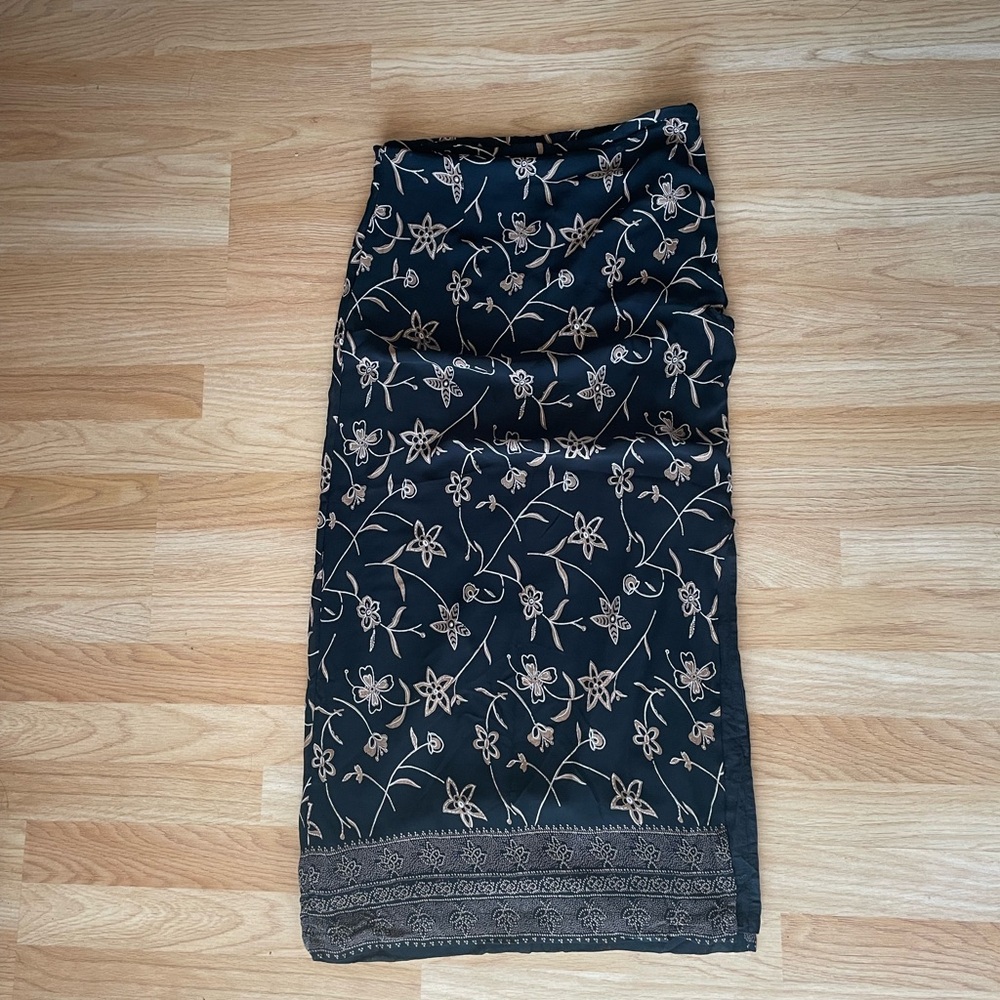 Vintage Black Flowy Skirt with Floral Print